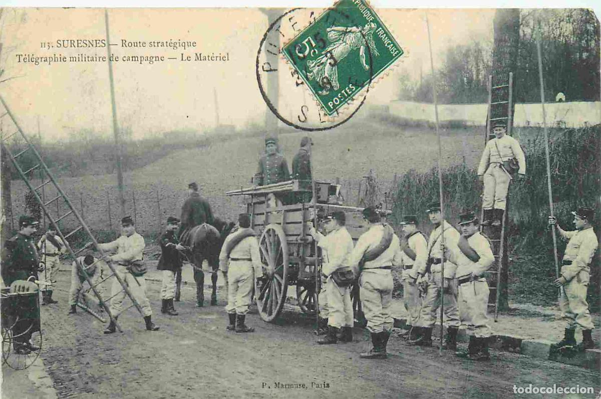 Postcards: France - 92 - Suresnes - Route Strat&eacute;gique - T&eacute;l&eacute;graphie militaire de campagne - Le mat&eacute;riel - Anim&eacute;