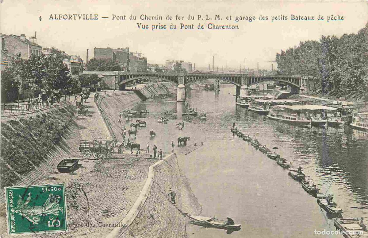 Postcards: France - 94 - Alfortville - Pont du Chemin de fer du P L M et garage des petits Bateaux de p&ecirc;che - V