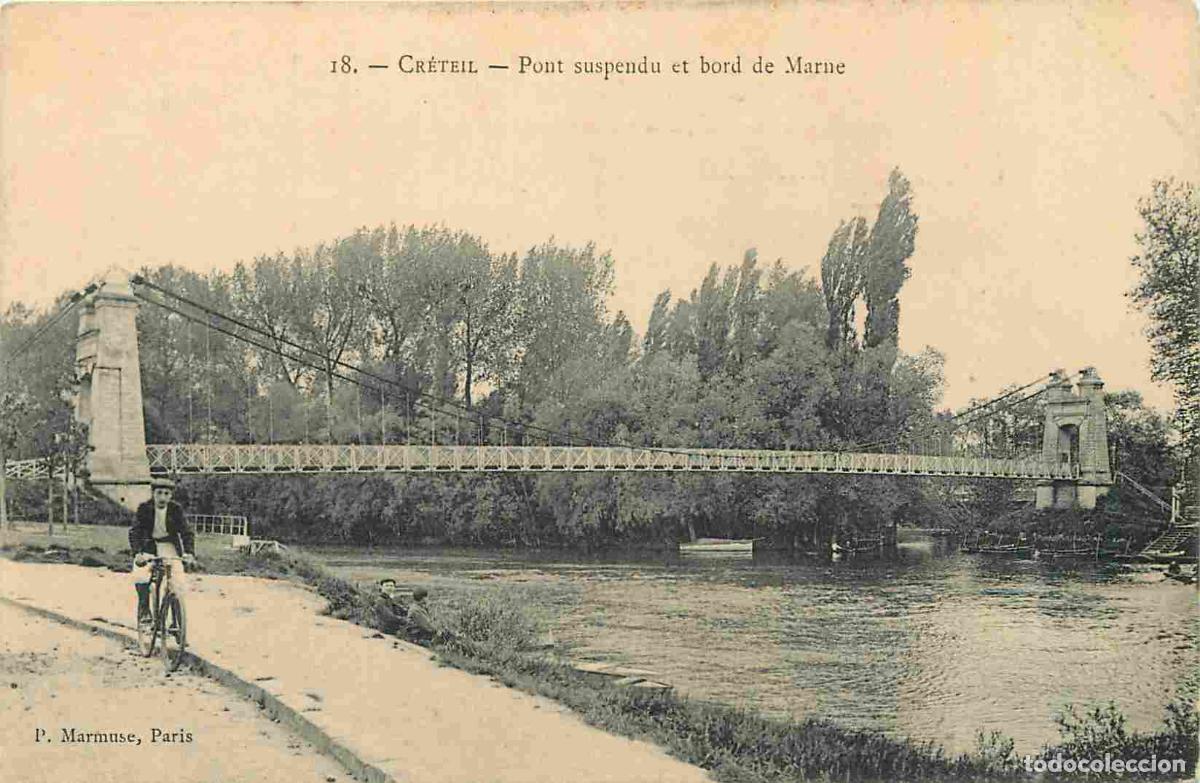 Postales: France - 94 - Creteil - Pont suspendu et bord de Marne - Anim&eacute;e - Cycliste - CPA - Voir Scans Recto-