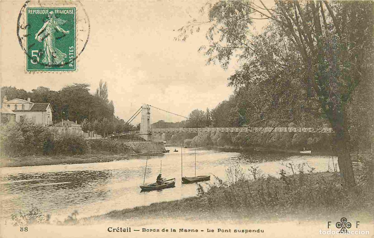 Postales: France - 94 - Creteil - Bords de Marne - Le pont suspendu - Anim&eacute;e - Canotage - CPA - Oblit&eacute;ration d