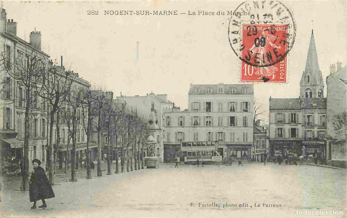 Postais: France - 94 - Nogent sur Marne - La Place du March&eacute; - Anim&eacute;e - CPA - Oblit&eacute;ration de 1909 - Voir Sca