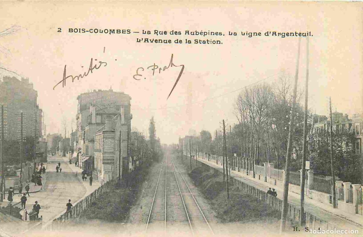 Cartoline: France - 92 - Bois-Colombes - Rue des Aub&eacute;pines - La ligne d'Argenteuil - Avenue de la Station - Ani