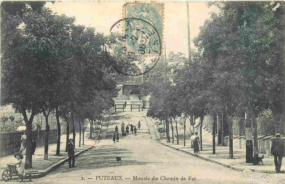 Postales: France - 92 - Puteaux - Mont&eacute;e du Chemin de Fer - Anim&eacute;e - CPA - Oblit&eacute;ration de 1906 - Etat froissu