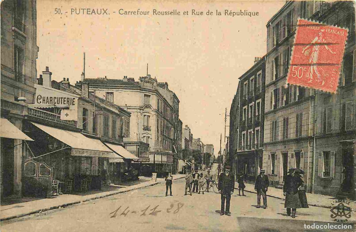 Postales: France - 92 - Puteaux - Carrefour Rousselle et Rue de la R&eacute;publique - Anim&eacute;e - CPA - Oblit&eacute;ration de