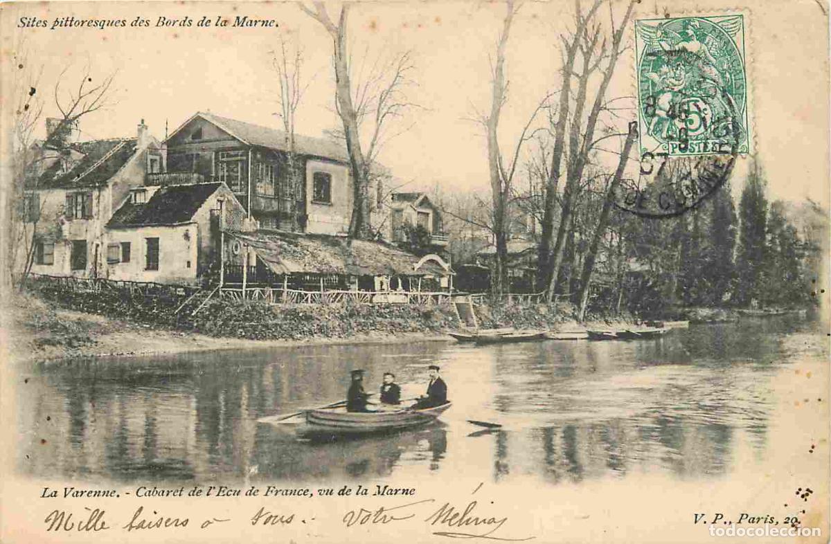 Cartes Postales: France - 94 - La Varenne - Cabaret de l'Ecu de France vu de la Marne - Anim&eacute;e - Canotage - Pr&eacute;curseu
