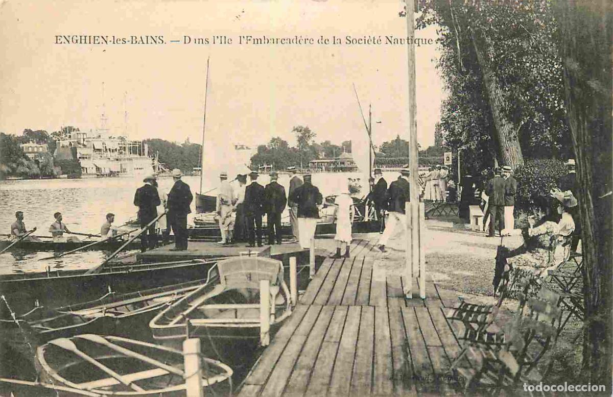 Postales: France - 95 - Enghien les Bains - Dans l'ile l'Embarcad&egrave;re de la Soci&eacute;t&eacute; Nautique - Anim&eacute;e - CPA - V