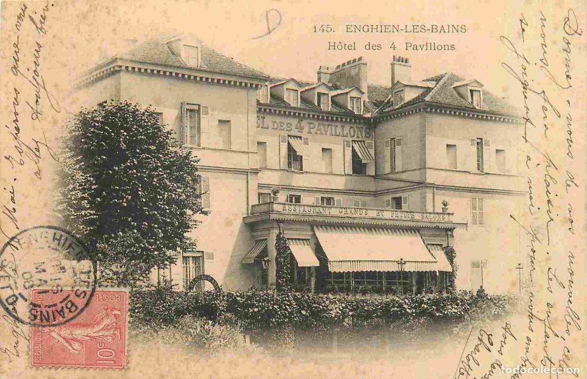 Cartoline: France - 95 - Enghien les Bains - H&ocirc;tel des 4 Pavillons - Anim&eacute;e - CPA - Oblit&eacute;ration de 1908 - Etat