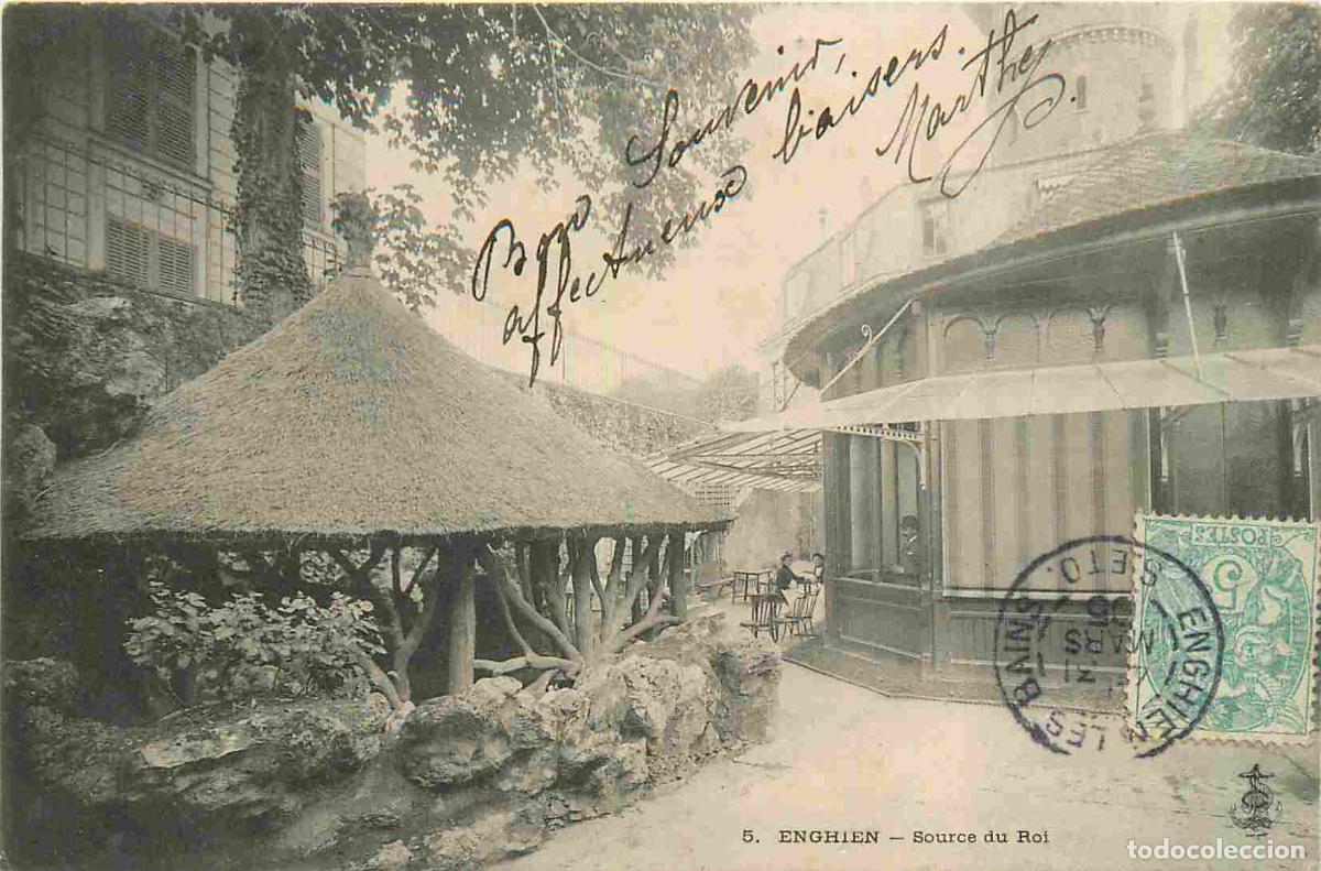 Cartoline: France - 95 - Enghien les Bains - Source du Roi - Anim&eacute;e - Pr&eacute;curseur - CPA - Oblit&eacute;ration de 1905 -