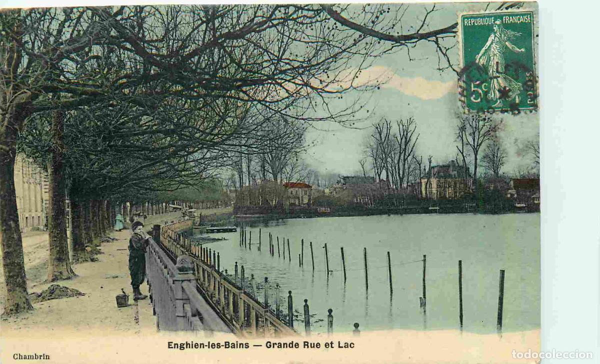 Cartoline: France - 95 - Enghien les Bains - Grande Rue et Lac - Anim&eacute;e - Coloris&eacute;e - CPA - Oblit&eacute;ration - Voir