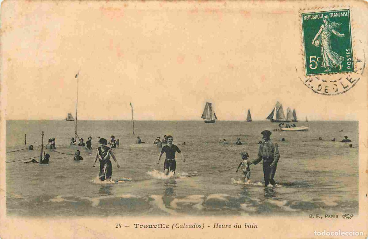 Postais: France - 14 - Trouville - Heure du Bain - Anim&eacute;e - CPA - Oblit&eacute;ration de 1908 - Voir Scans Recto-Ver