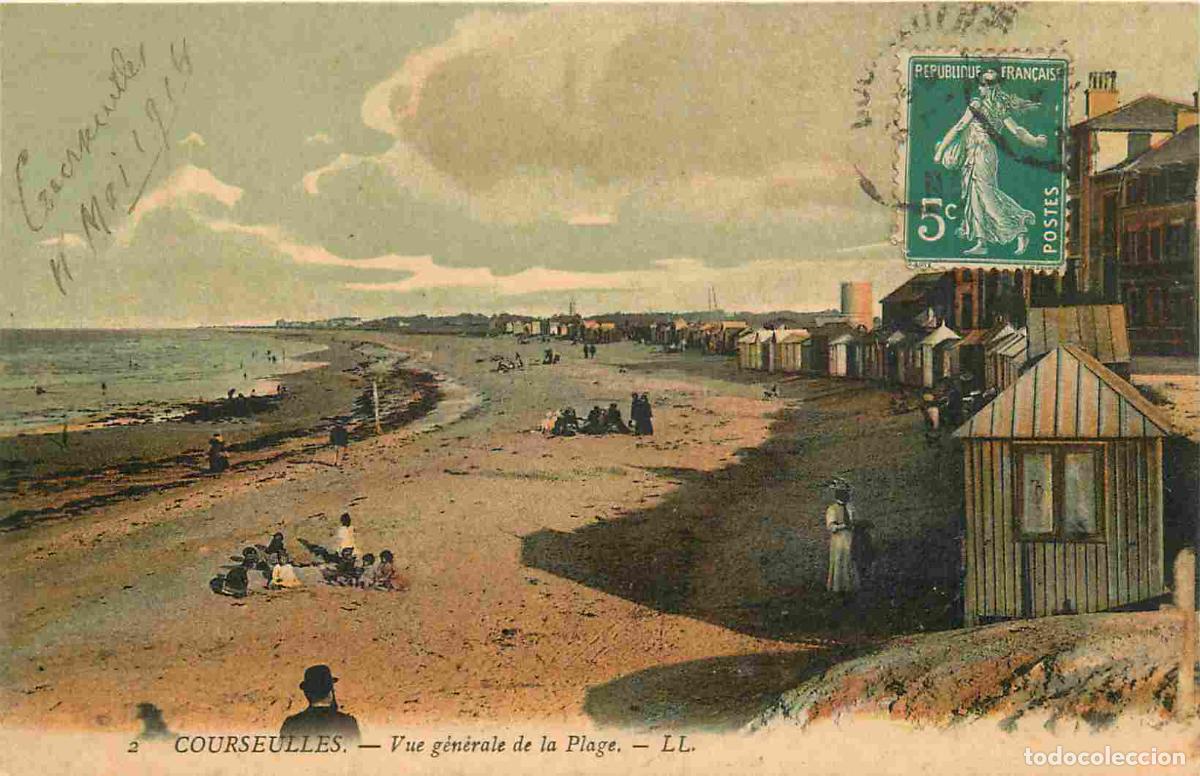 Postais: France - 14 - Courseulles sur Mer - Vue g&eacute;n&eacute;rale de la Plage - Anim&eacute;e - Coloris&eacute;e - CPA - Oblit&eacute;rati