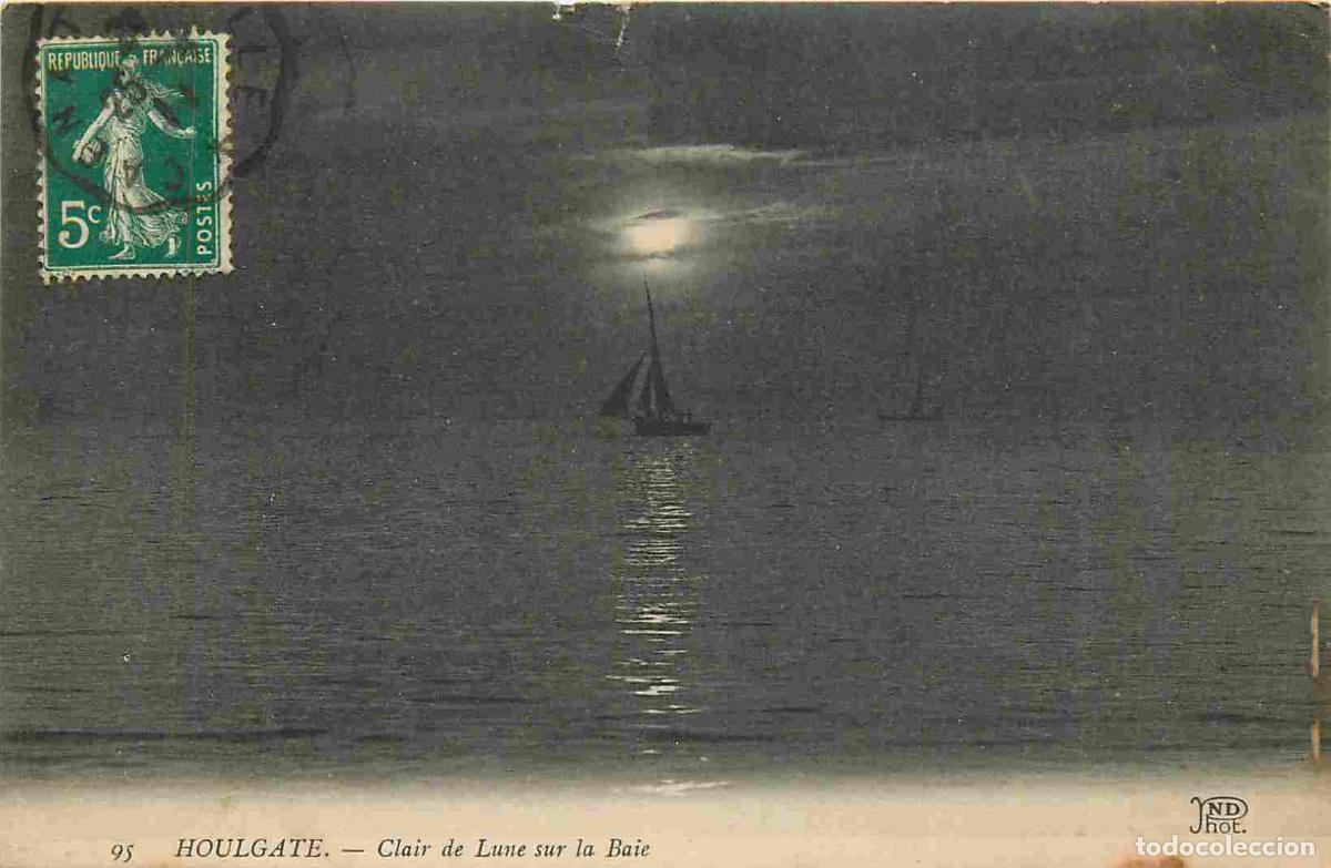 Postais: France - 14 - Houlgate - Clair de lune sur la baie - CPA - Oblit&eacute;ration de 1911 - Etat croqu&eacute;e - Voi