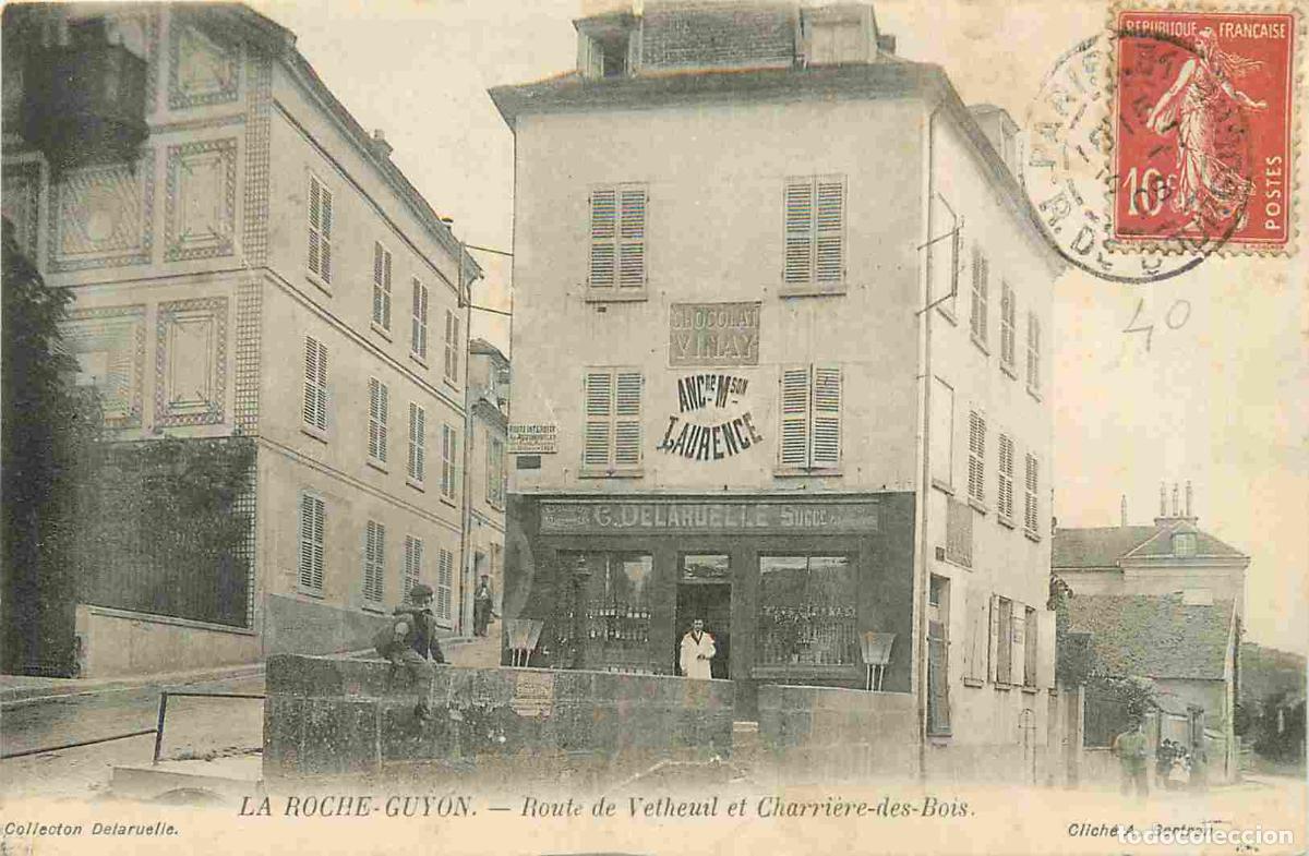 Postais: France - 95 - La Roche Guyon - Route de Vetheuil et Charri&egrave;re-des-Bois - CPA - Oblit&eacute;ration de 1908