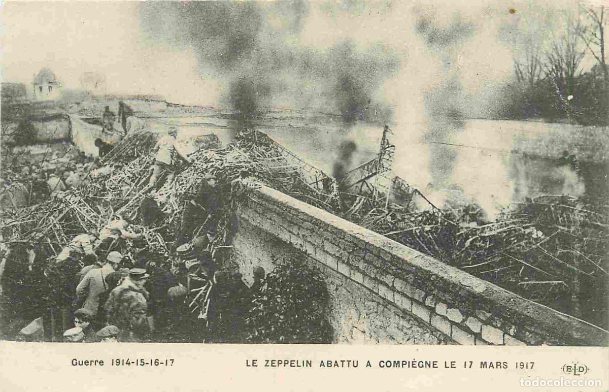 Cartoline: France - 60 - Compi&egrave;gne - Guerre 1914-1918 - Le Zeppelin abattu le 17 mars 1917 - Anim&eacute;e - Militaria
