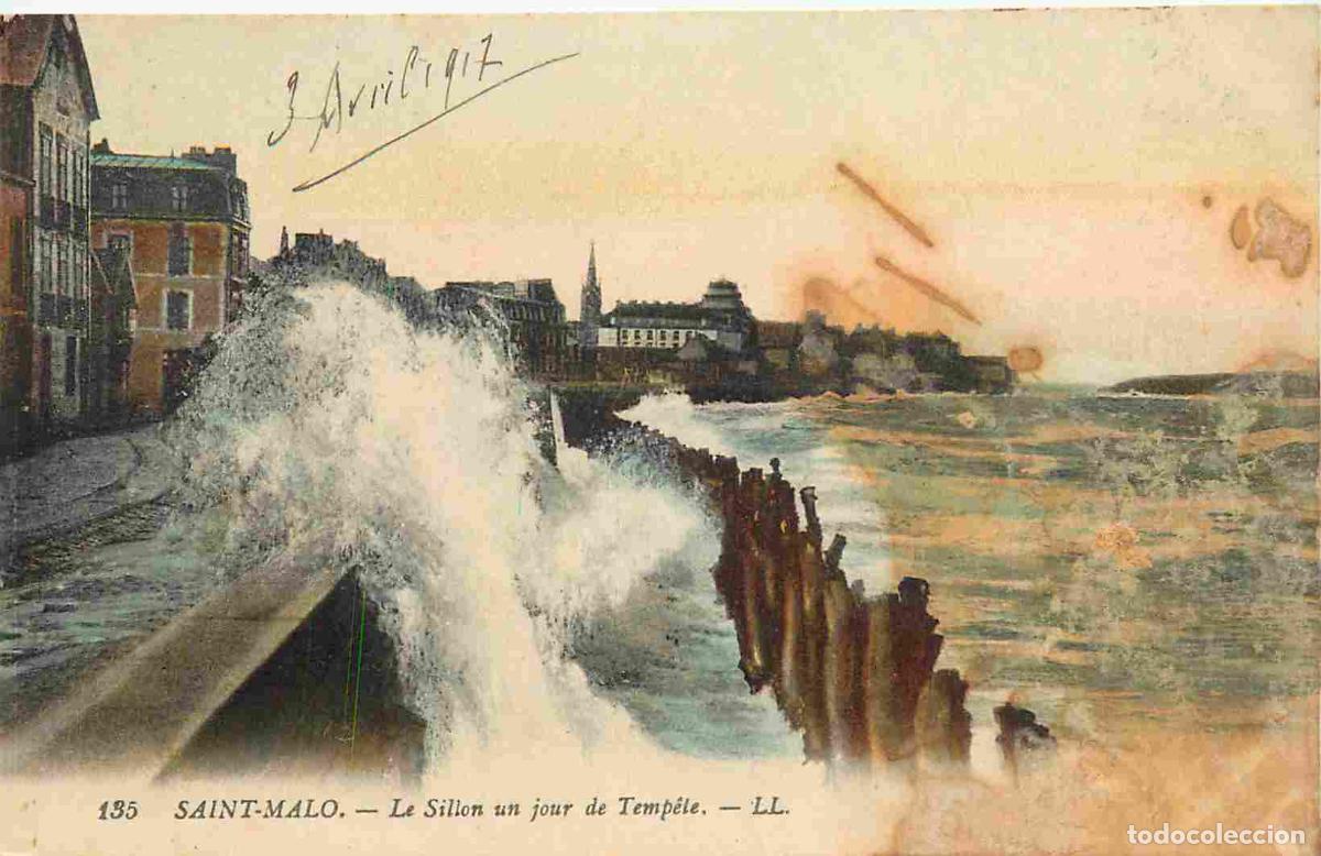 Cartes Postales: France - 35 - Saint Malo - Le Sillon un jour de Temp&ecirc;te - Coloris&eacute;e - Effet de Vagues - CPA - Oblit&eacute;