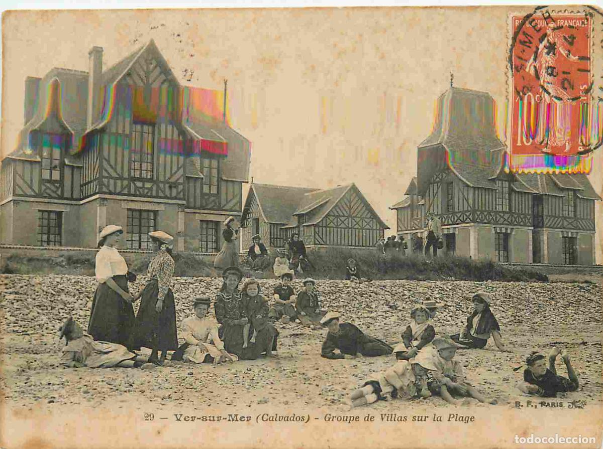Postais: France - 14 - Ver sur Mer - Groupe de Villas sur la Plage - Anim&eacute;e - CPA - Oblit&eacute;ration de 1911 - Vo