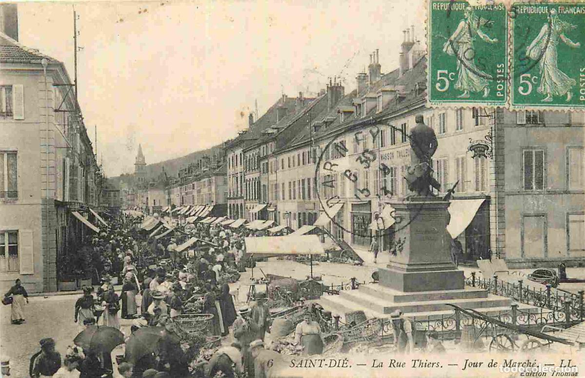 Postkarten: France - 88 - Saint Di&eacute; - La Rue Thiers - Jour de March&eacute; - Anim&eacute;e - CPA - Oblit&eacute;ration de 1913 - Voi