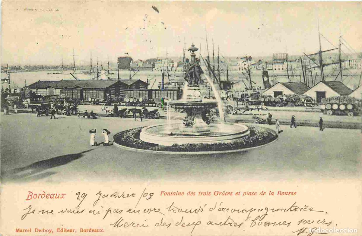 Postais: France - 33 - Bordeaux - Fontaine des trois Gr&acirc;ces et place de la Bourse - Anim&eacute;e - Pr&eacute;curseur - CPA