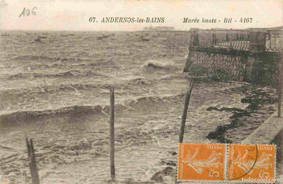 Postkarten: France - 33 - Andernos les Bains - Mar&eacute;e haute - Effet de vagues - CPA - Oblit&eacute;ration de 1922 - Voir