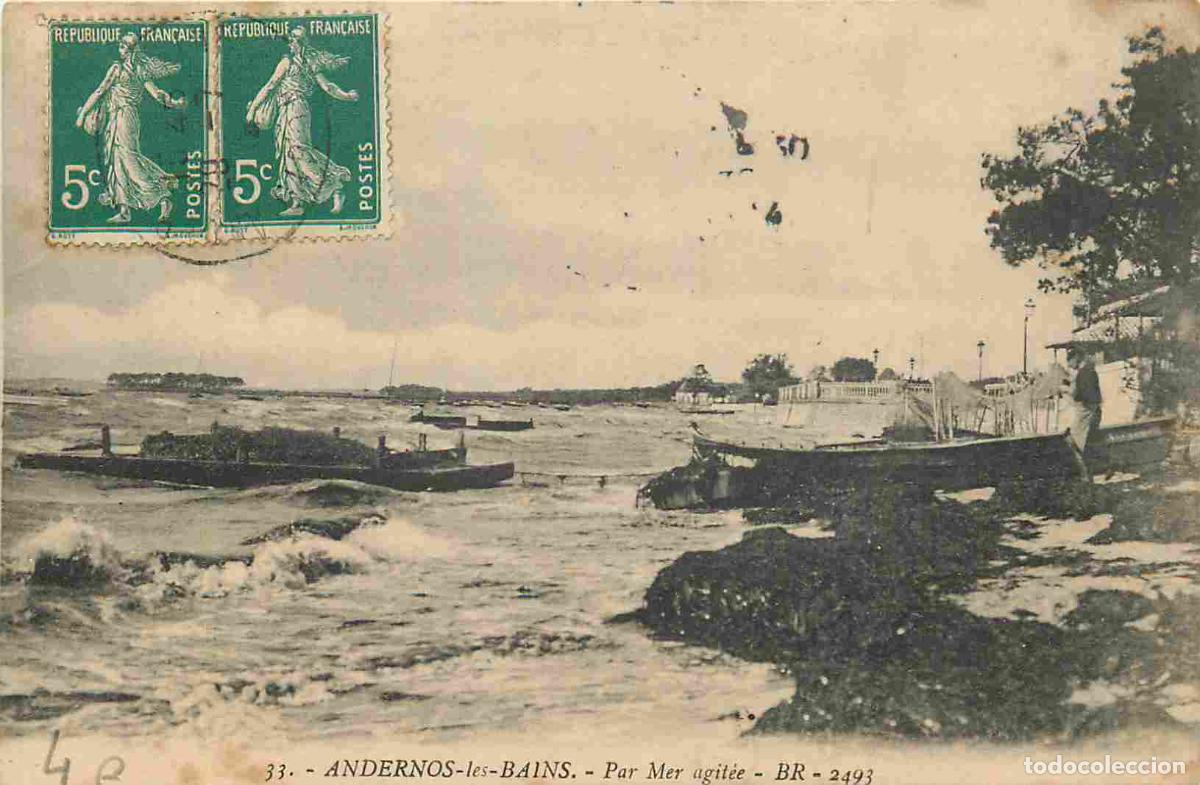Postkarten: France - 33 - Andernos les Bains - Par mer agit&eacute;e - Effet de vagues - Anim&eacute;e - CPA - Oblit&eacute;ration de