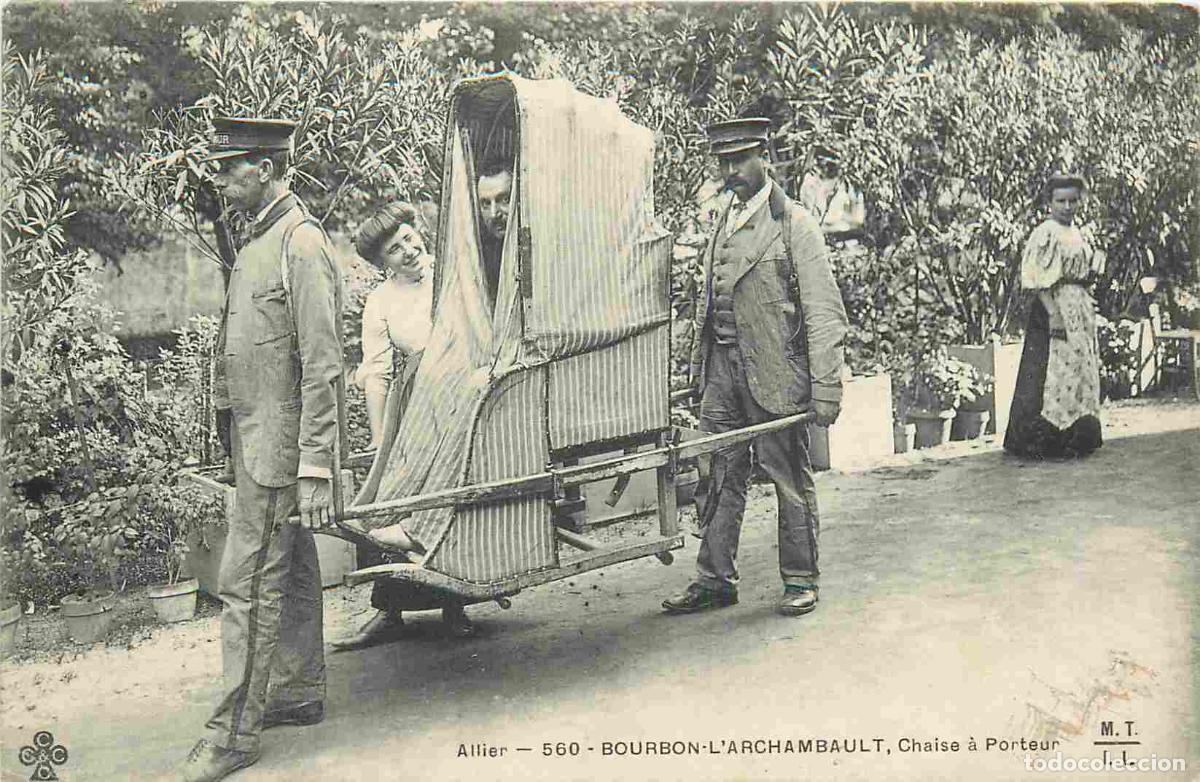 Postkarten: France - 03 - Bourbon l'Archambault - Chaise &agrave; Porteur - Anim&eacute;e - CPA - Oblit&eacute;ration de 1910 - Voir