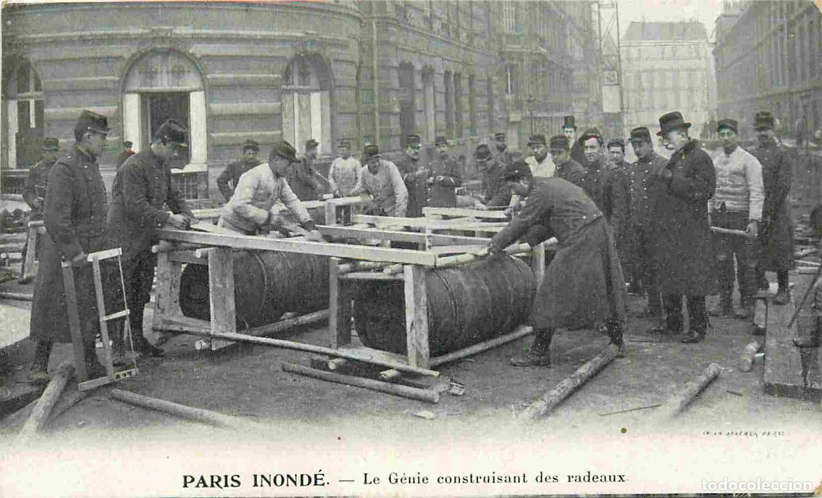 Postkarten: France - 75 - Paris - Paris inond&eacute; - Le G&eacute;nie construisant des radeaux - Anim&eacute;e - Publicit&eacute; Lait d'