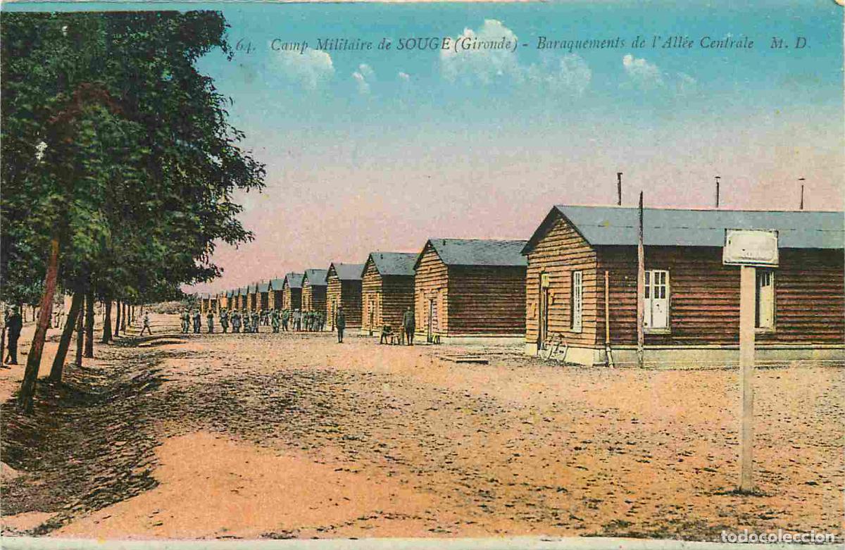 Postais: France - 33 - Souge - Camp militaire de Souge - Baraquements de l'All&eacute;e centrale - Anim&eacute;e - Coloris