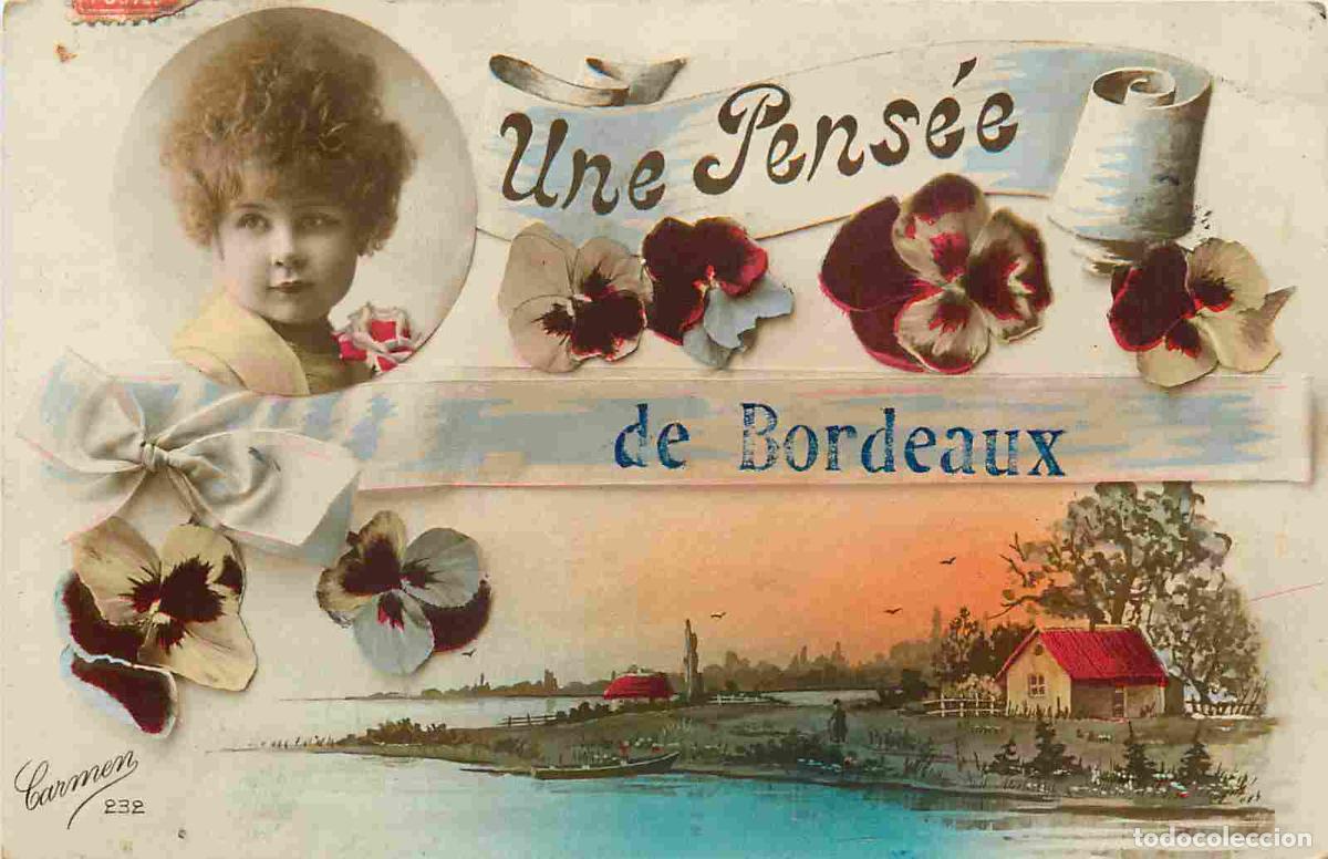 Cartes Postales: France - 33 - Bordeaux - Une pens&eacute;e de Bordeaux - Enfants - Coloris&eacute;e - Fleurs - CPA - Oblit&eacute;ration