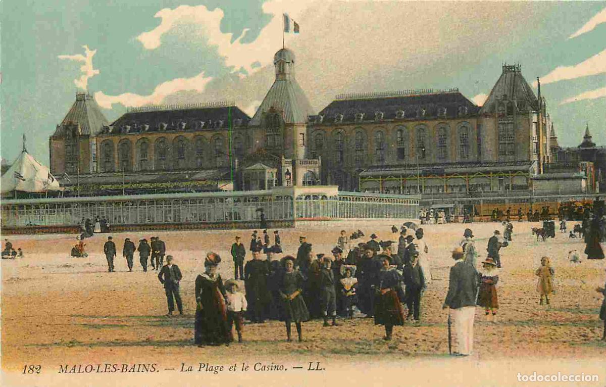 Postkarten: France - 59 - Malo les Bains - La plage et le casino - Anim&eacute;e - Coloris&eacute;e - Carte provenant d'un Car