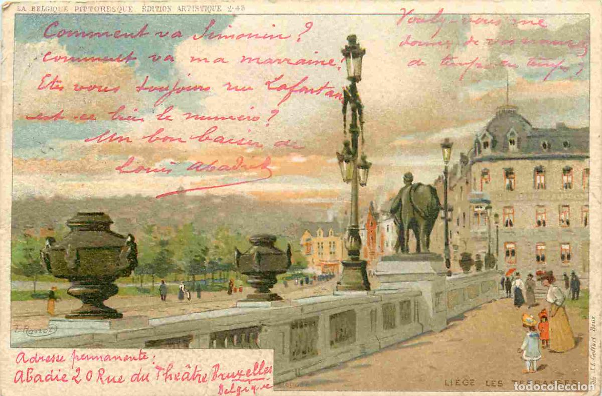 Postcards: Belgique - Li&egrave;ge - Les Terrasses - Art Peinture - CPA - Oblit&eacute;ration de 1907 - Etat carte arrach&eacute;e s