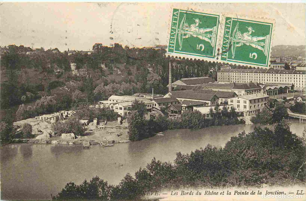 Postcards: Suisse - Gen&egrave;ve - Les bords du Rh&ocirc;ne et la pointe de la jonction - CPA - Oblit&eacute;ration de 1913 - Etat
