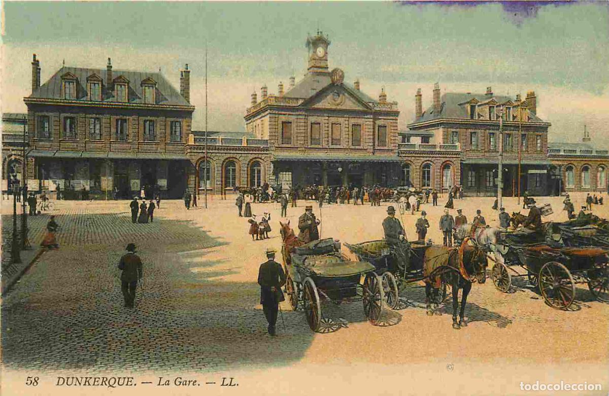 Postales: France - 59 - Dunkerque - La gare - Anim&eacute;e - Coloris&eacute;e - Carte provenant d'un Carnet - CPA - Voir Sc