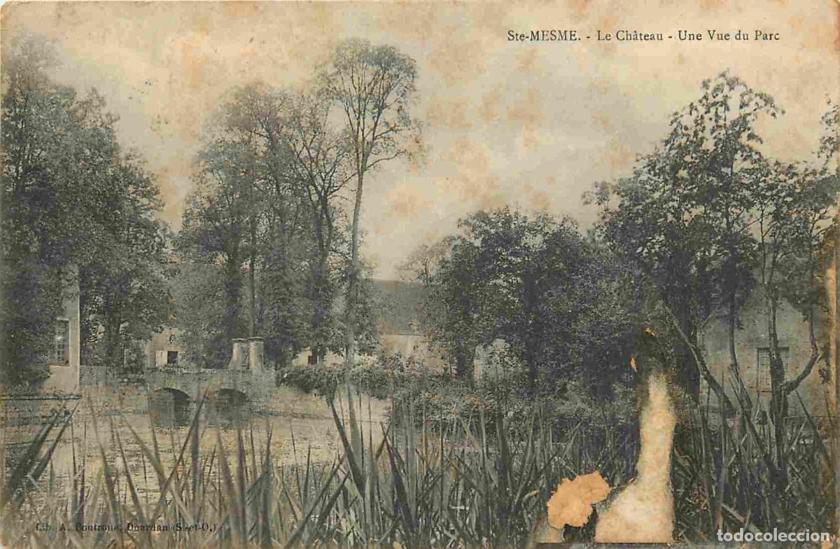 Postais: 78 - Sainte Mesme - Le ch&acirc;teau - Une vue du parc - CPA - Oblit&eacute;ration de 1904 - Etat abim&eacute;e - Voir S