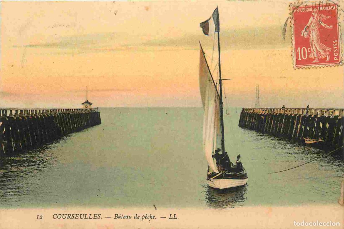 Postais: 14 - Courseulles-sur-Mer - Bateau de p&ecirc;che - Coloris&eacute;e - CPA - Oblit&eacute;ration de 1914 - Voir Scans Rec