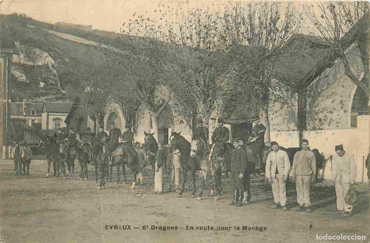 Postkarten: 27 - Evreux - 6e Dragons - En route pour le Man&egrave;ge - Anim&eacute;e - Militaria - CPA - Oblit&eacute;ration de 1910