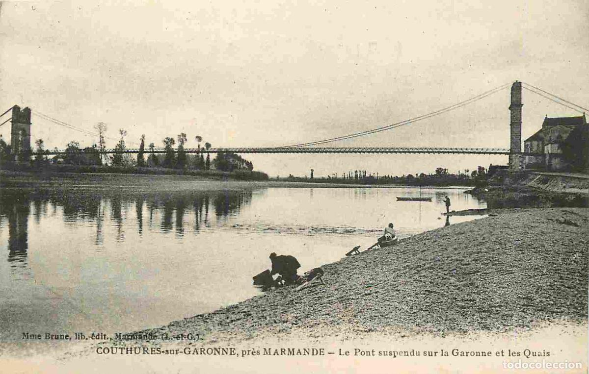Postkarten: 47 - Couthures sur garonne - Le pont suspendu sur la garonne et les quais - Anim&eacute;e - CPA - Voir Scan