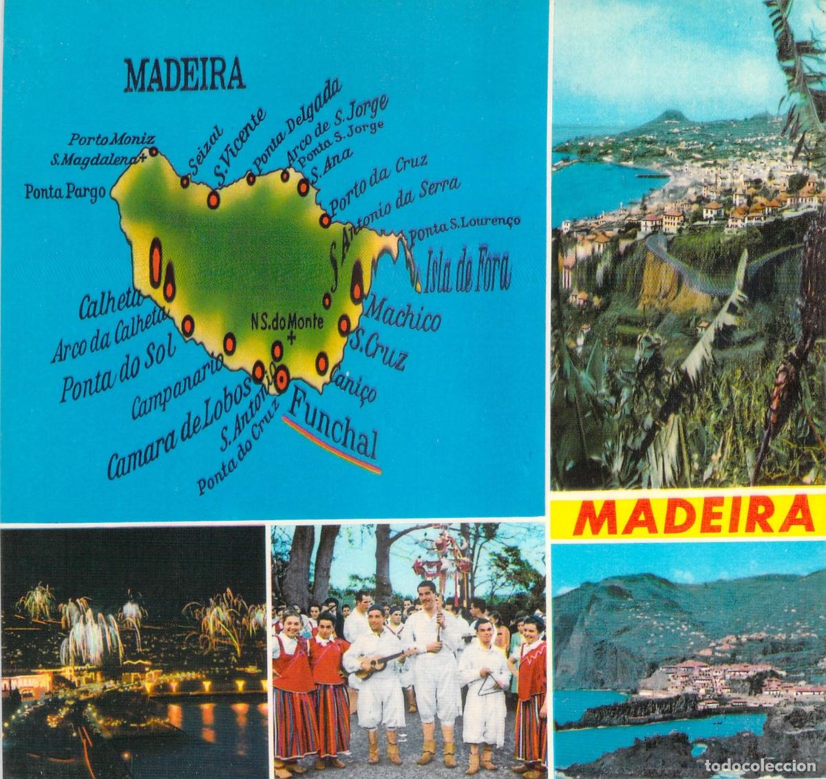 Postcards: Postal Panor&aacute;mica Funchal Madeira Portugal, Mapa e Ilustraciones Culturales