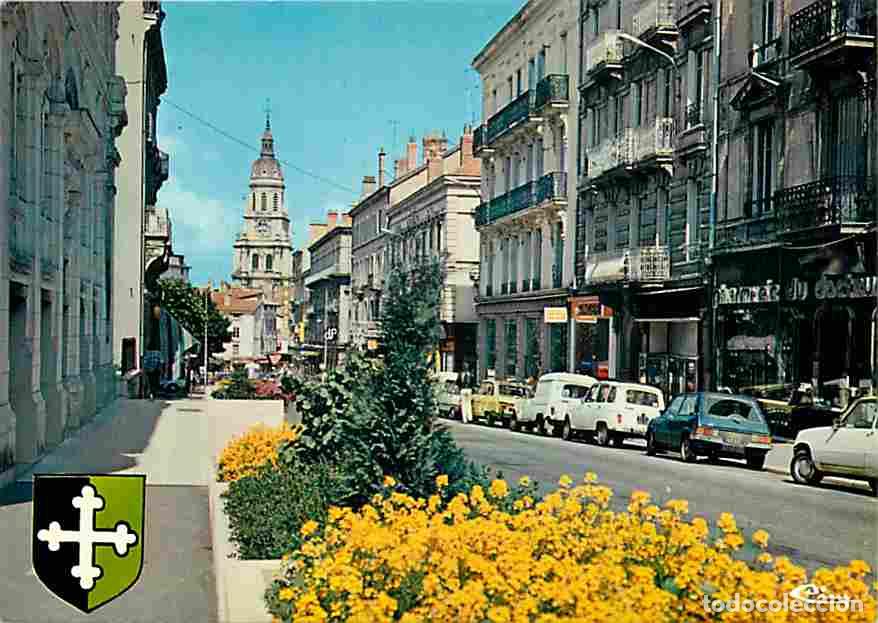 Postais: Francia - 01 - Bourg en Bresse - Avenue Alsace-Lorraine - Automobiles - Fleurs - Blasons - Carte Neu