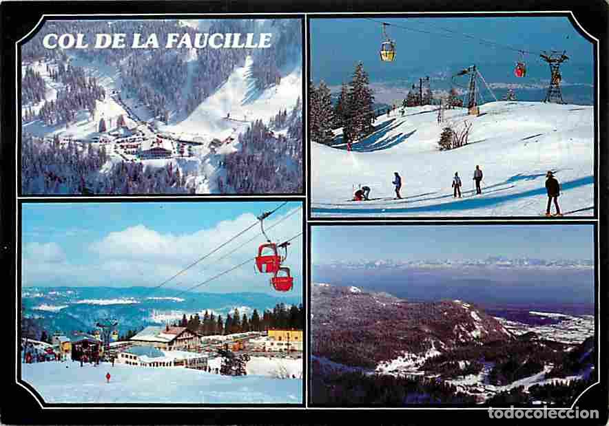 Postkarten: Francia - 01 - Le Col de la Faucille - Multivues - Hiver - Neige - Skieurs - T&eacute;l&eacute;cabines - Flamme Po