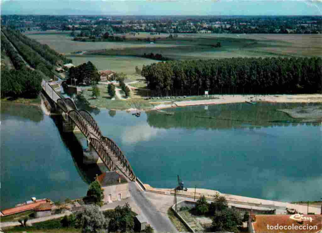 Postkarten: Francia - 01 - Pont de Vaux - Le pont sur la Saone et le Camping des Peupliers - Vue a&eacute;rienne - CPM