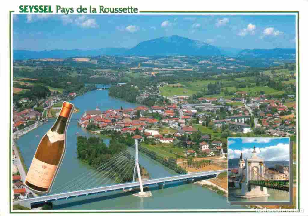 Postkarten: Francia - 01 - Seyssel - Paus de la Roussette - Vue G&eacute;n&eacute;rale a&eacute;rienne - Multivues - Bouteille de vin