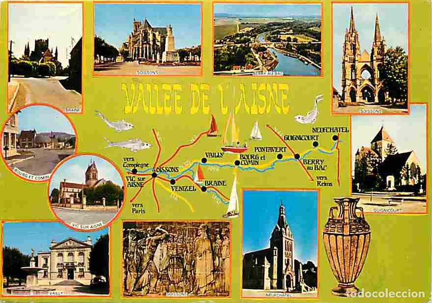 Postkarten: Francia - 02 - Aisne - Multivues - Carte G&eacute;ographique - CPM - Voir Scans Recto-Verso