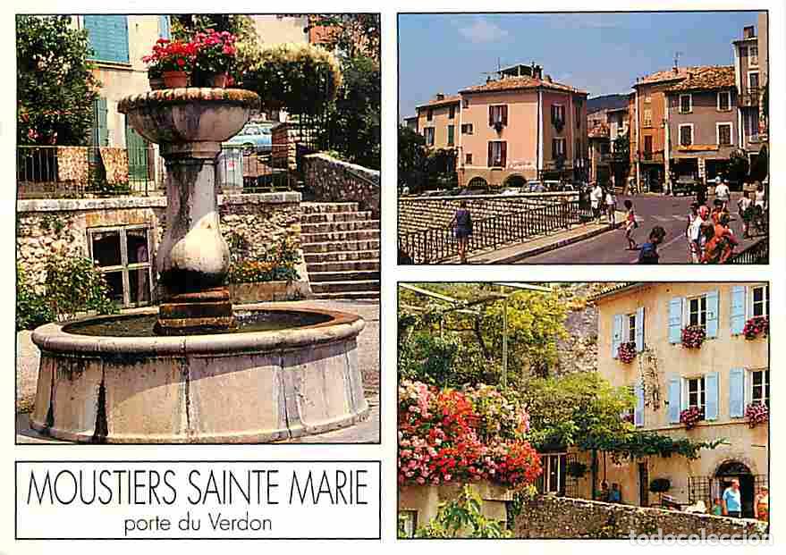 Postkarten: Francia - 04 - Moustiers Sainte Marie - Multivues - Fontaine - Fleurs - Flamme Postale de Savines le