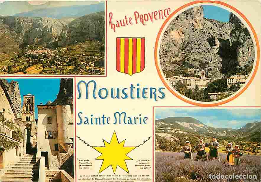 Postkarten: Francia - 04 - Moustiers Sainte Marie - Multivues - Champs de lavande - Blasons - Folklore - CPM - V