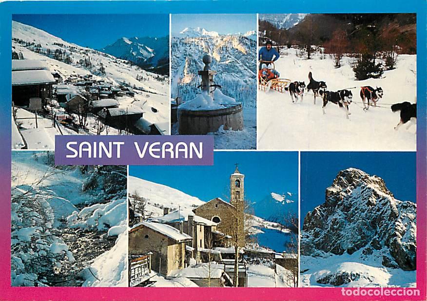 Postales: Francia - 05 - Saint V&eacute;ran - Multivues - Chiens de Traineau - Hiver - Neige - Flamme Postale de Sain