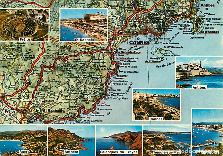 Postales: Francia - 06 - Alpes Maritimes - De Fr&eacute;jus et Saint Raphael &agrave; Antibes - Multivues - Carte G&eacute;ographiq