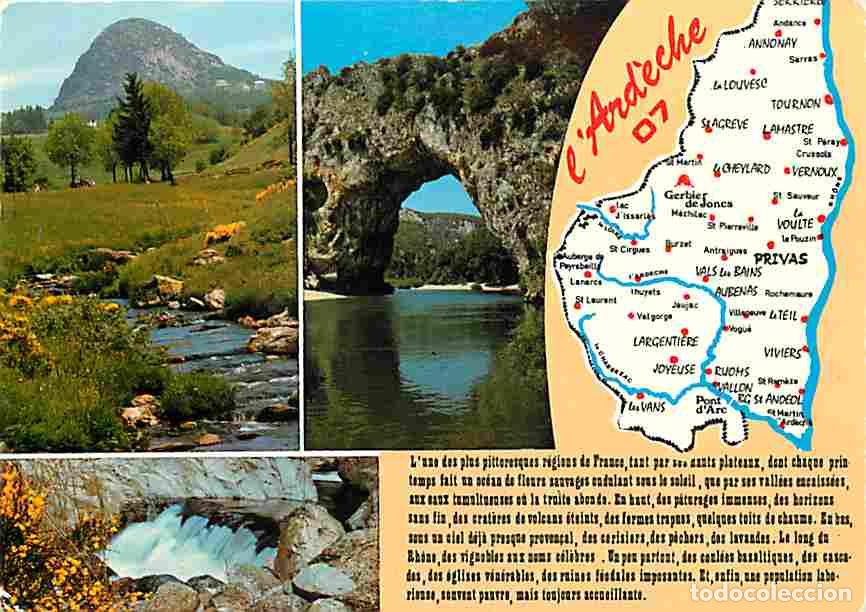 Postkarten: Francia - 07 - Ard&egrave;che - Gorges de l'Ard&egrave;che - Multivues - Carte G&eacute;ographique - Flamme Postale de Ru