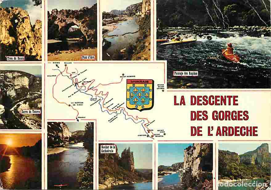 Postkarten: Francia - 07 - Ard&egrave;che - Gorges de l'Ard&egrave;che - La descente des Gorges de l'Ard&egrave;che - Multivues - Car
