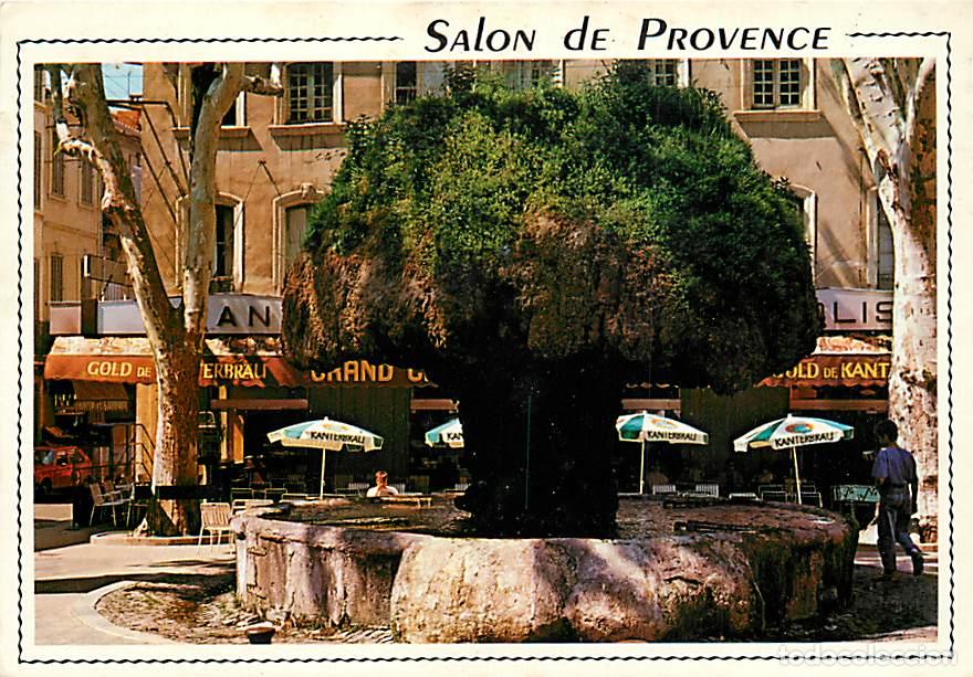 Postais: Francia - 13 - Salon de Provence - La Fontaine moussue et la Place Crousillat - Flamme Postale de Sa