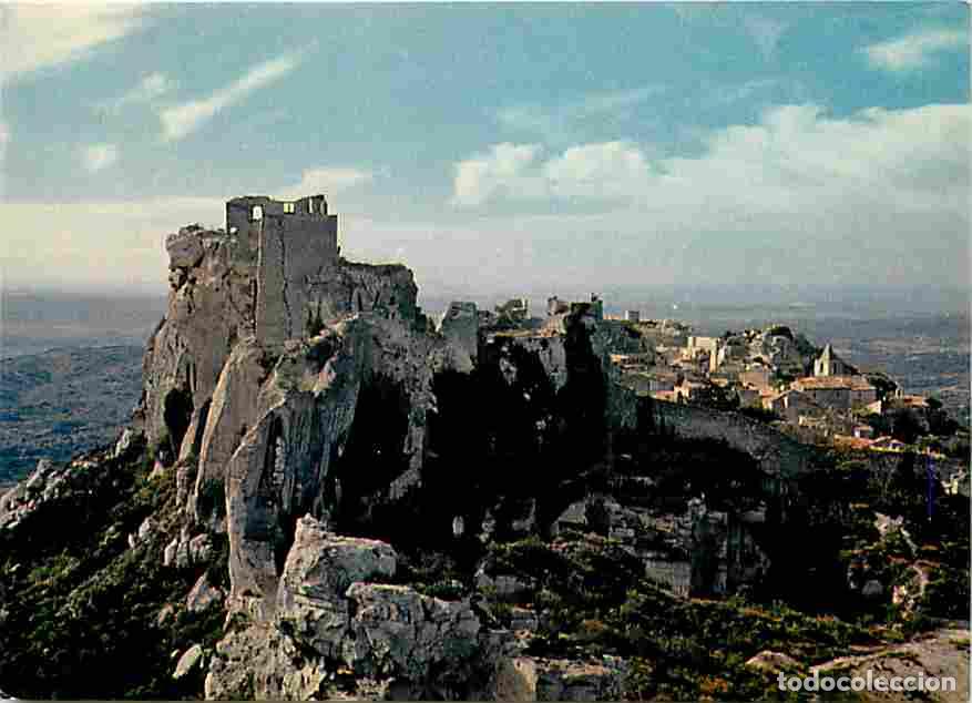 Cartes Postales: Francia - 13 - Les Baux de Provence - Les ruines du Ch&acirc;teau f&eacute;odal - Vue G&eacute;n&eacute;rale du Village - Flamm